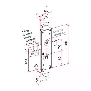 serrure 3point long pêne contrecoudé